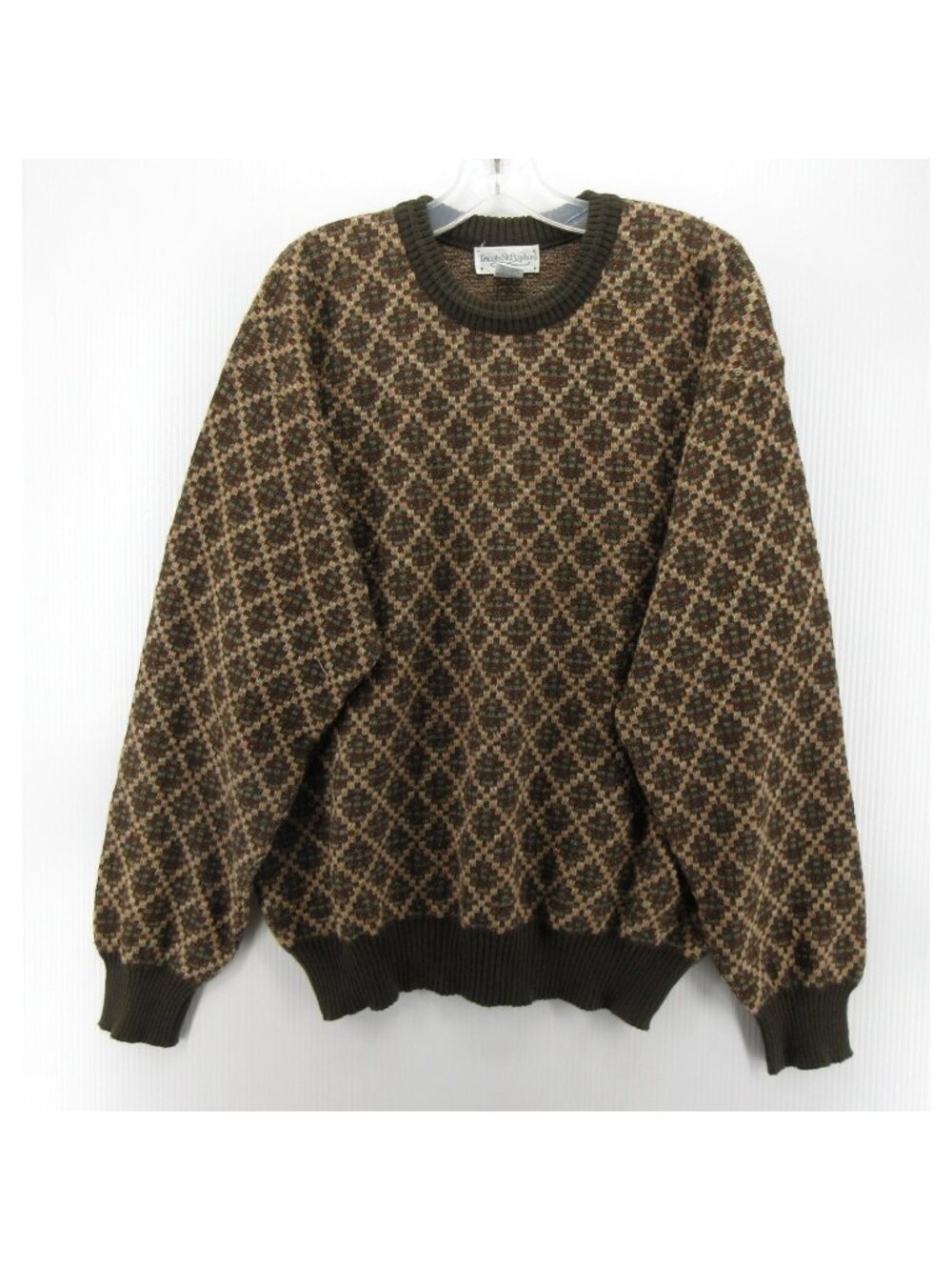 VINTAGE Tricots St Raphael Sweater XL Wool Jacquard Geometric Grandpa